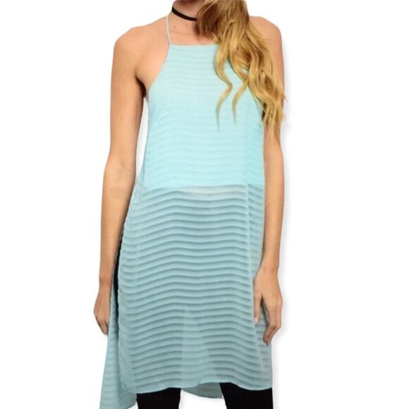 NEW Blue Square Neckline High Split Hemline Tunic Tank Top Beach Cover - Picture 2 of 3